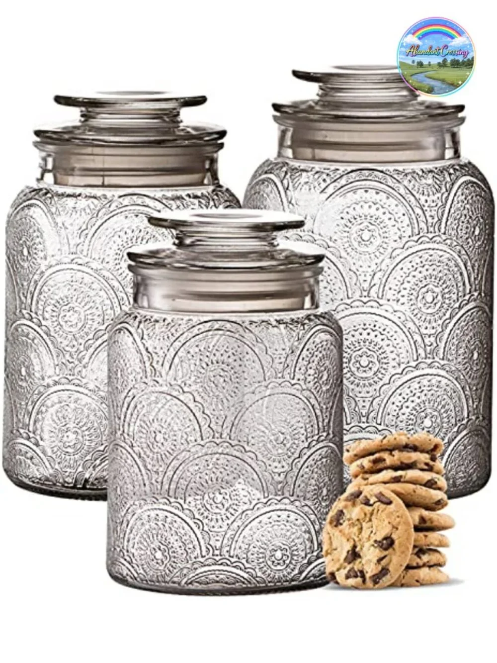Set of 3 Glass Food Storage Canisters with Airtight Lids - Pantry Organization